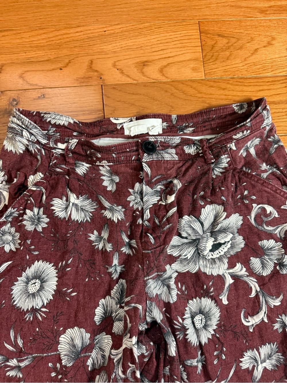 Anthropologie Low-Rise Wide Leg Linen Blend Floral Pants - Picture 3 of 9